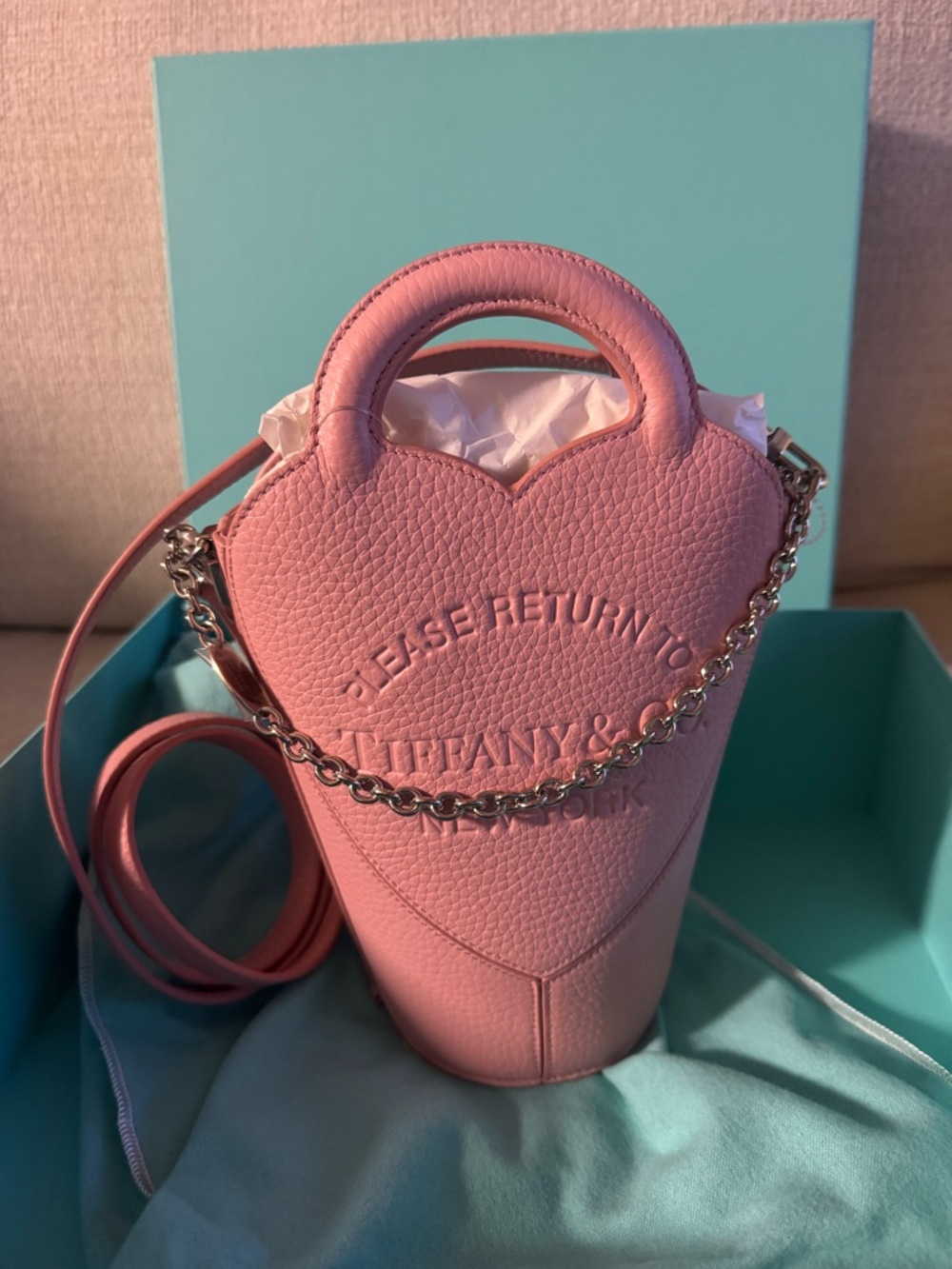 Tiffany & Co. Pink Heart-Shaped Mini Crossbody with Chain